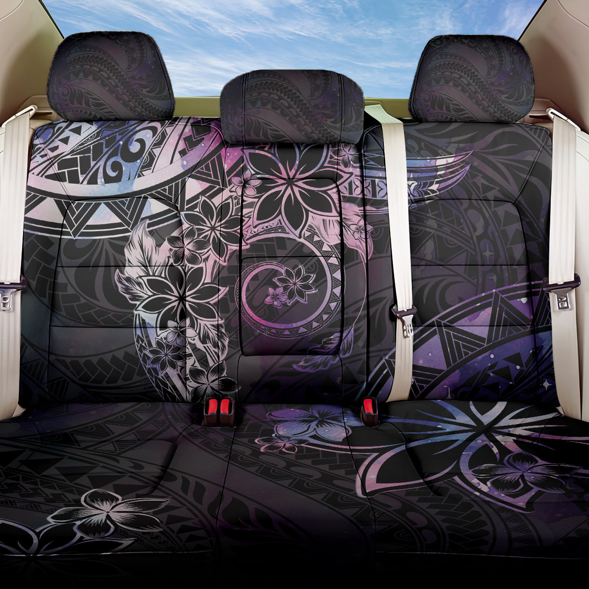 Polynesian Sunset Plumeria Back Car Seat Cover Galaxy Polynesian Tattoo LT05 One Size Galaxy - Polynesian Pride