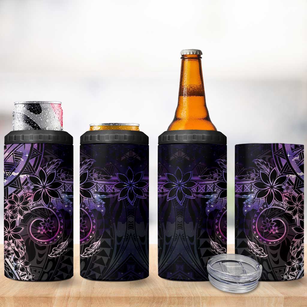 Galaxy Polynesian Pattern With Plumeria Flowers 4 in 1 Can Cooler Tumbler LT05 - Polynesian Pride
