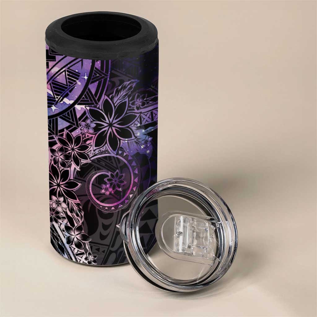 Galaxy Polynesian Pattern With Plumeria Flowers 4 in 1 Can Cooler Tumbler LT05 - Polynesian Pride
