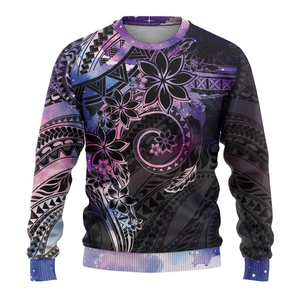Polynesian Sunset Plumeria Ugly Christmas Sweater Galaxy Polynesian Tattoo LT05 - Polynesian Pride