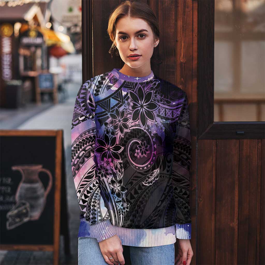 Polynesian Sunset Plumeria Ugly Christmas Sweater Galaxy Polynesian Tattoo LT05 - Polynesian Pride