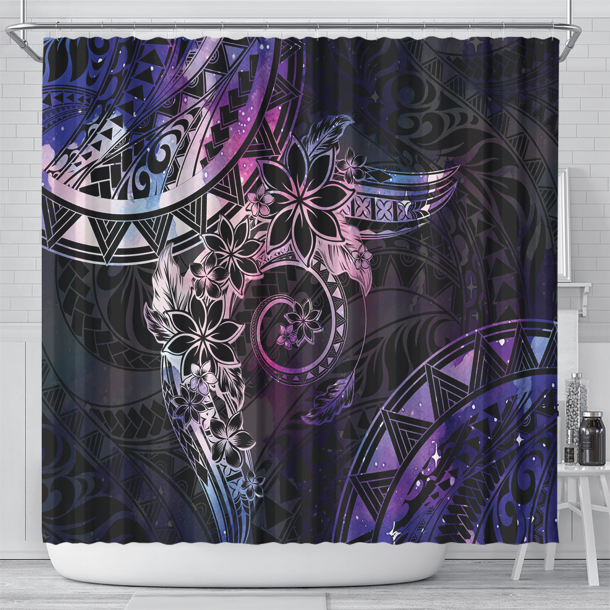 Polynesian Sunset Plumeria Shower Curtain Galaxy Polynesian Tattoo LT05 - Polynesian Pride