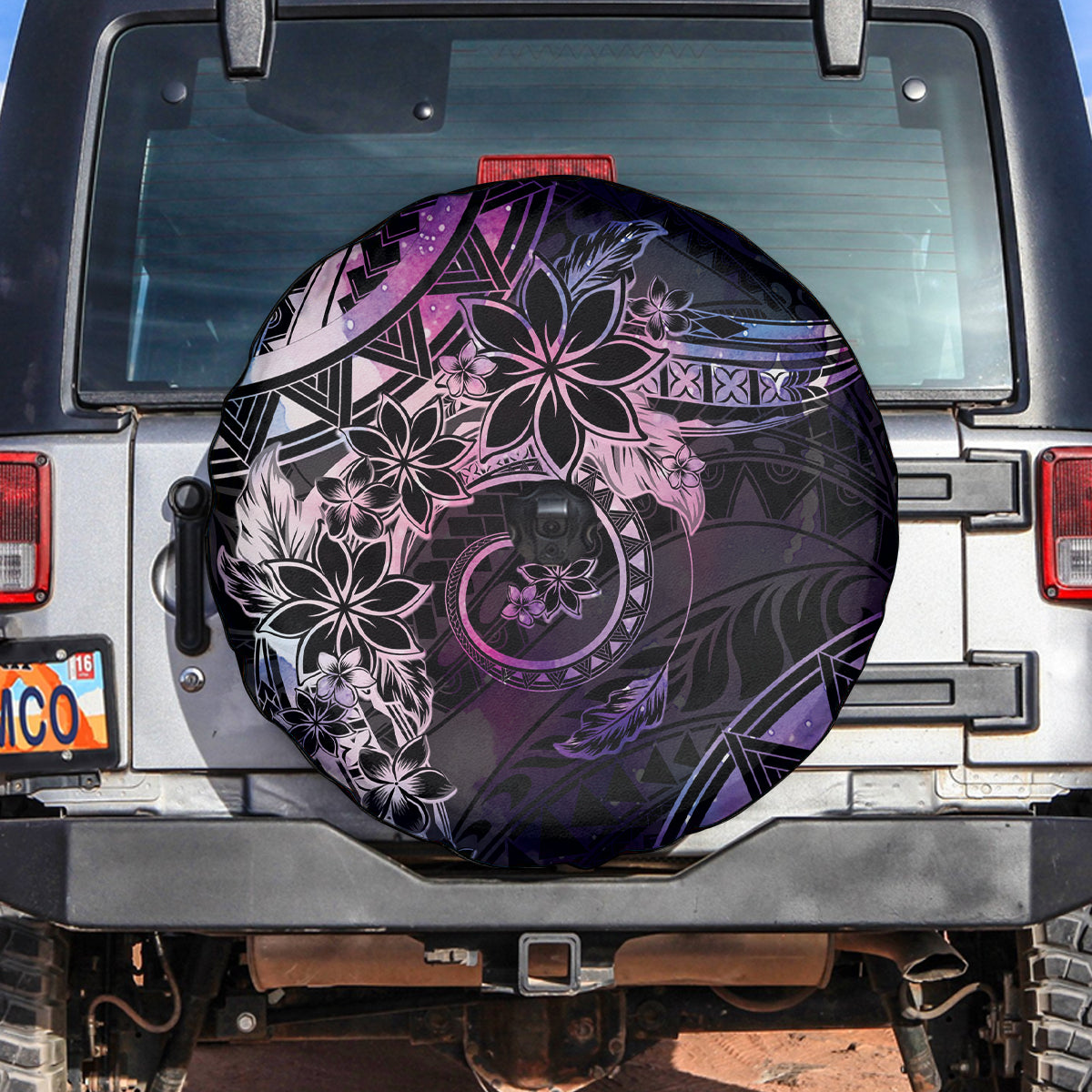 Polynesian Sunset Plumeria Spare Tire Cover Galaxy Polynesian Tattoo