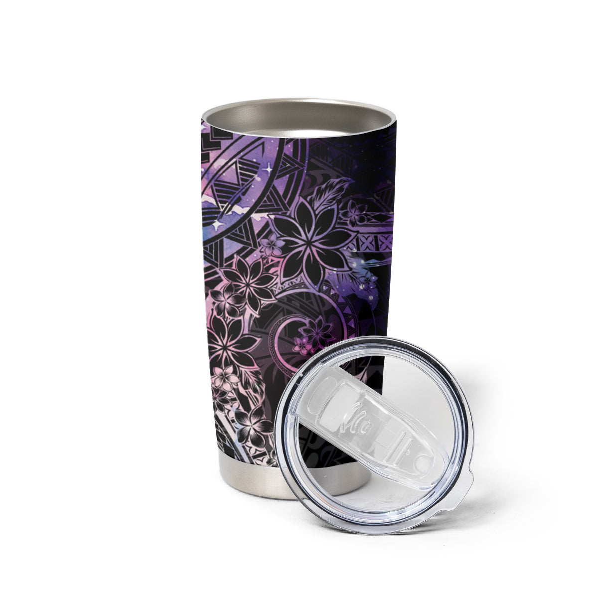 Galaxy Polynesian Pattern With Plumeria Flowers Tumbler Cup LT05 - Polynesian Pride