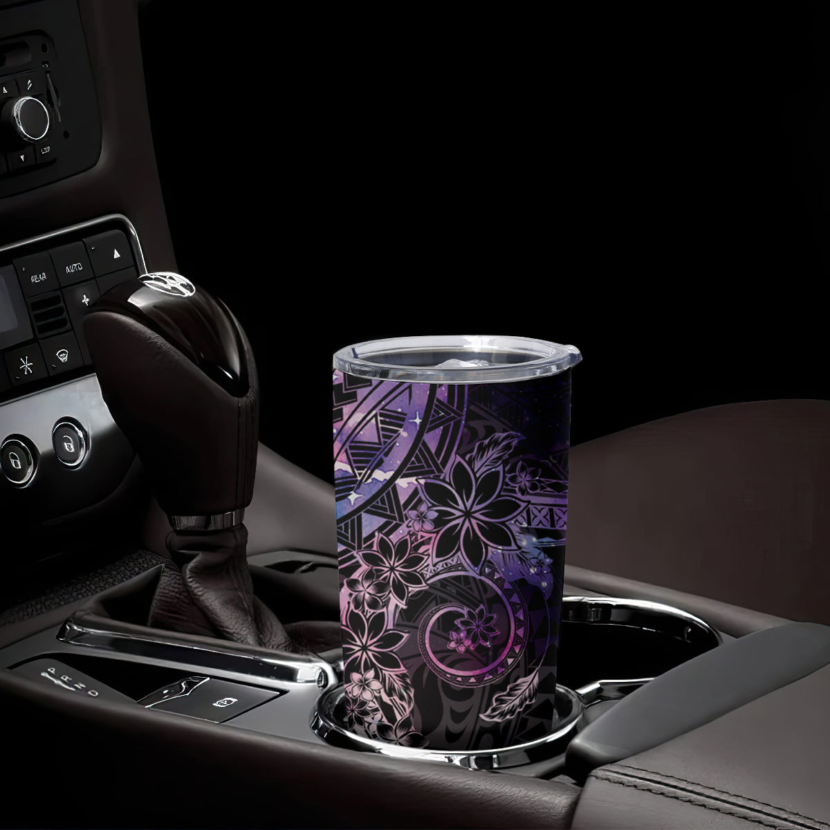 Galaxy Polynesian Pattern With Plumeria Flowers Tumbler Cup LT05 - Polynesian Pride