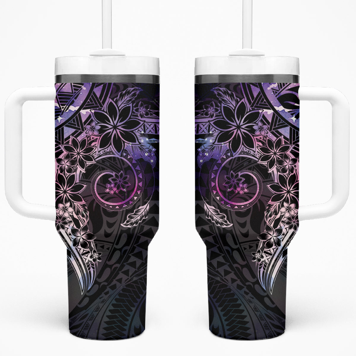 Galaxy Polynesian Pattern With Plumeria Flowers Tumbler With Handle LT05 One Size: 40 oz Galaxy - Polynesian Pride