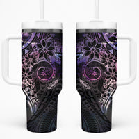 Galaxy Polynesian Pattern With Plumeria Flowers Tumbler With Handle LT05 One Size: 40 oz Galaxy - Polynesian Pride