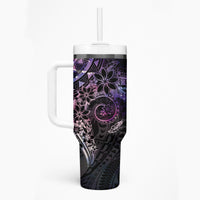Galaxy Polynesian Pattern With Plumeria Flowers Tumbler With Handle LT05 - Polynesian Pride
