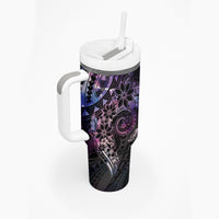 Galaxy Polynesian Pattern With Plumeria Flowers Tumbler With Handle LT05 - Polynesian Pride