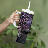 Galaxy Polynesian Pattern With Plumeria Flowers Tumbler With Handle LT05 - Polynesian Pride
