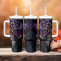Galaxy Polynesian Pattern With Plumeria Flowers Tumbler With Handle LT05 - Polynesian Pride