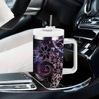 Galaxy Polynesian Pattern With Plumeria Flowers Tumbler With Handle LT05 - Polynesian Pride