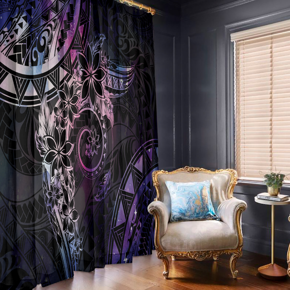 Polynesian Sunset Plumeria Window Curtain Galaxy Polynesian Tattoo LT05 - Polynesian Pride