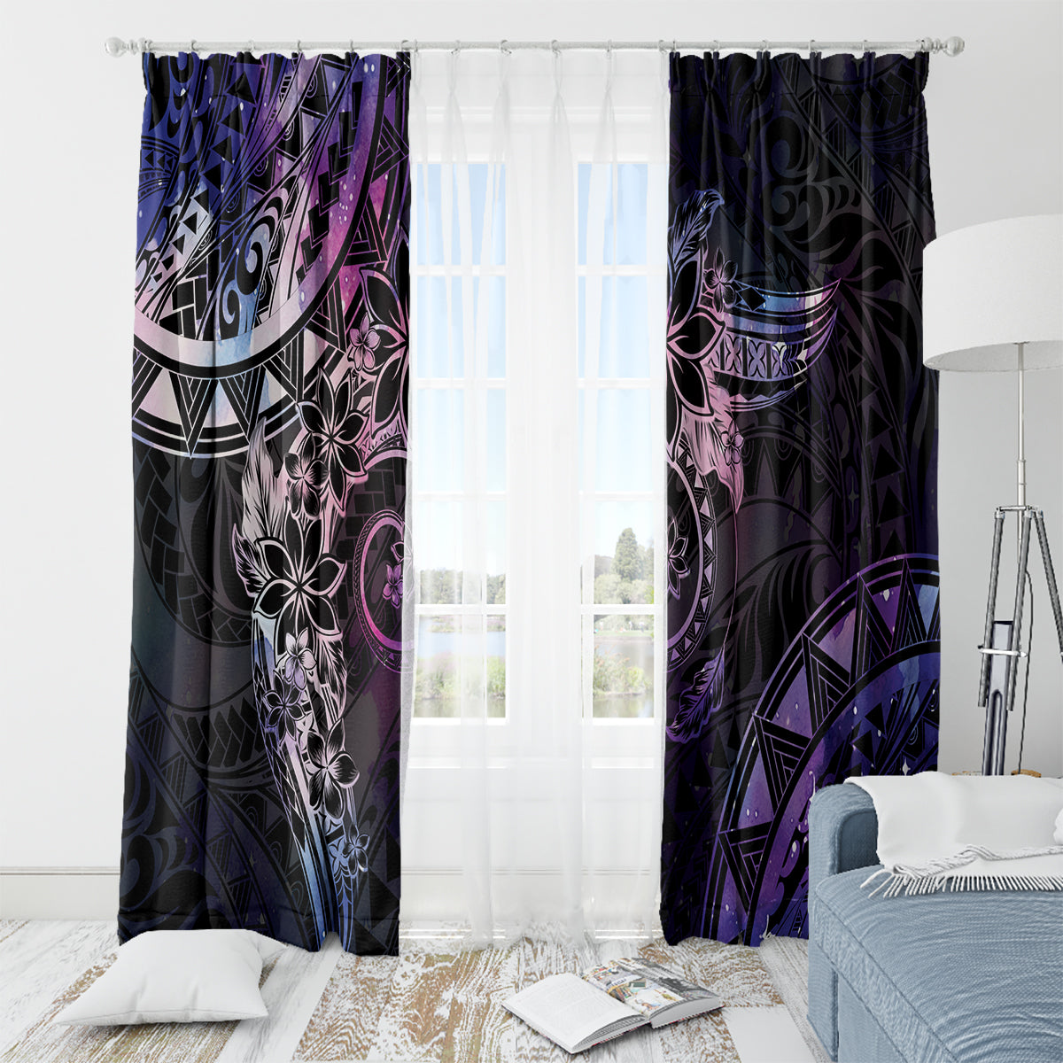 Polynesian Sunset Plumeria Window Curtain Galaxy Polynesian Tattoo LT05 - Polynesian Pride