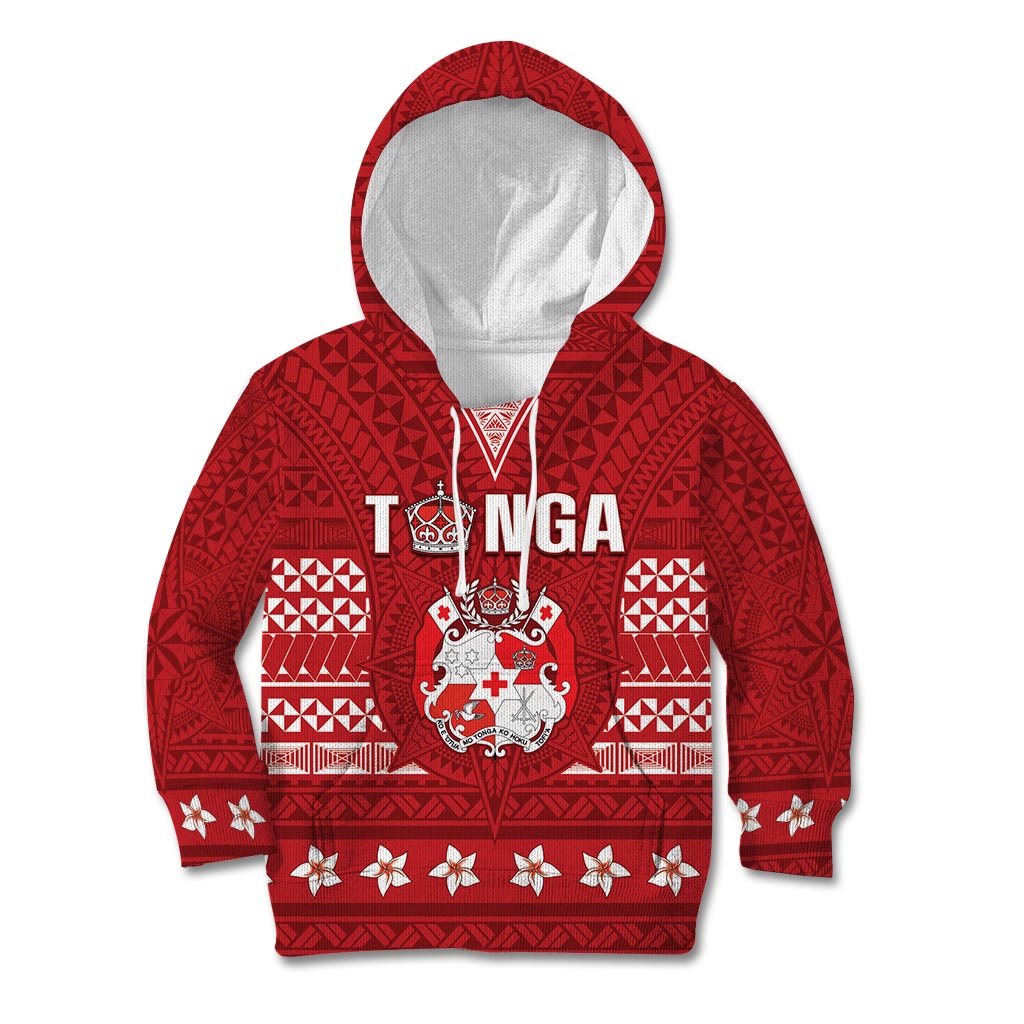 Tonga King Tupou VI Day Kid Hoodie Traditional Tongan Kupesi Pattern LT05 Hoodie Red - Polynesian Pride