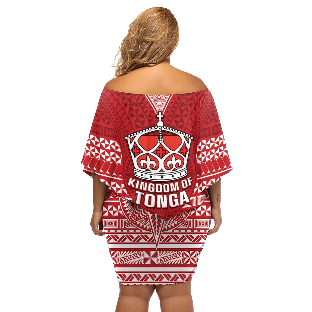Tonga King Tupou VI Day Off Shoulder Short Dress Traditional Tongan Kupesi Pattern LT05 - Polynesian Pride