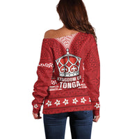 Tonga King Tupou VI Day Off Shoulder Sweater Traditional Tongan Kupesi Pattern LT05 - Polynesian Pride