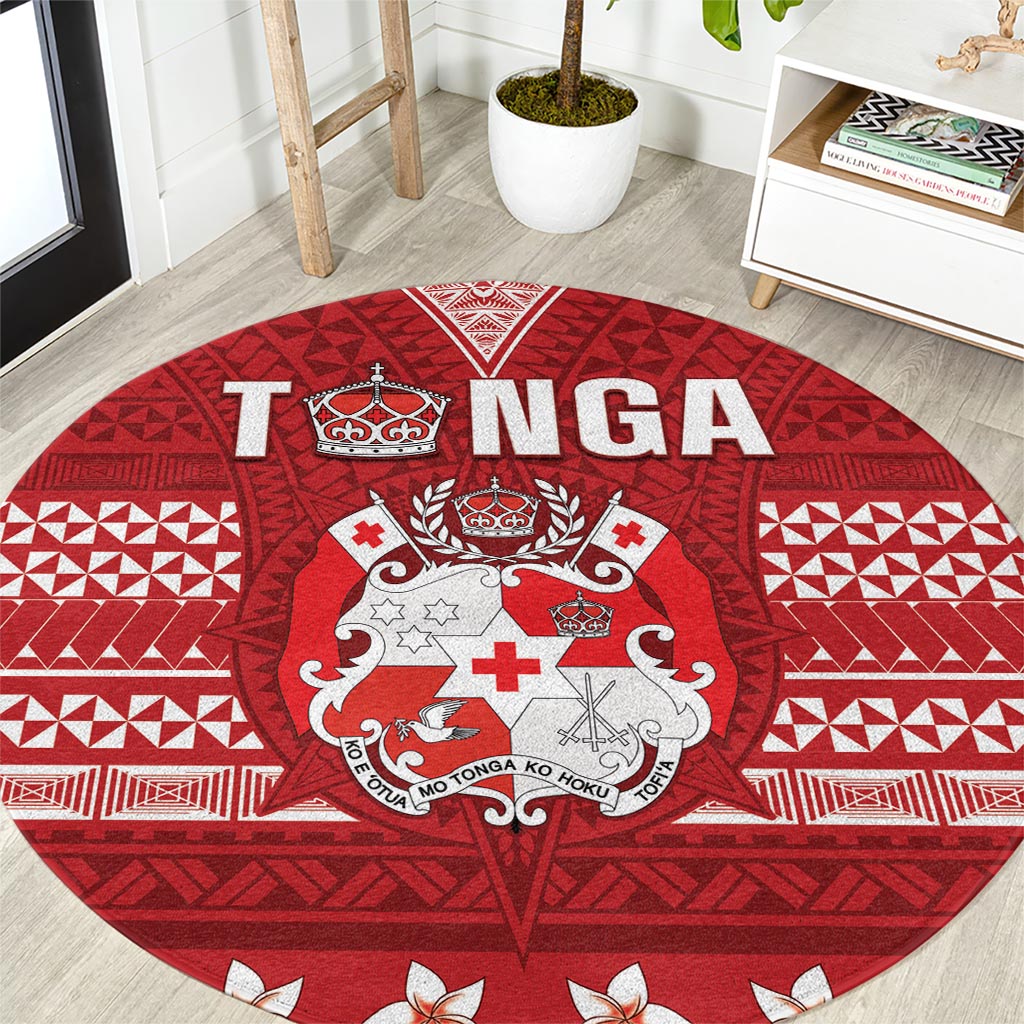 Tonga King Tupou VI Day Round Carpet Traditional Tongan Kupesi Pattern LT05 Red - Polynesian Pride