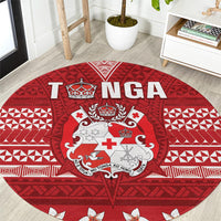Tonga King Tupou VI Day Round Carpet Traditional Tongan Kupesi Pattern LT05 Red - Polynesian Pride