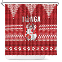 Tonga King Tupou VI Day Shower Curtain Traditional Tongan Kupesi Pattern LT05 Red - Polynesian Pride