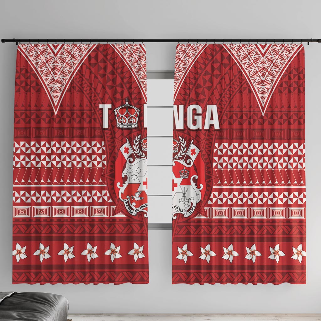Tonga King Tupou VI Day Window Curtain Traditional Tongan Kupesi Pattern LT05 With Hooks Red - Polynesian Pride