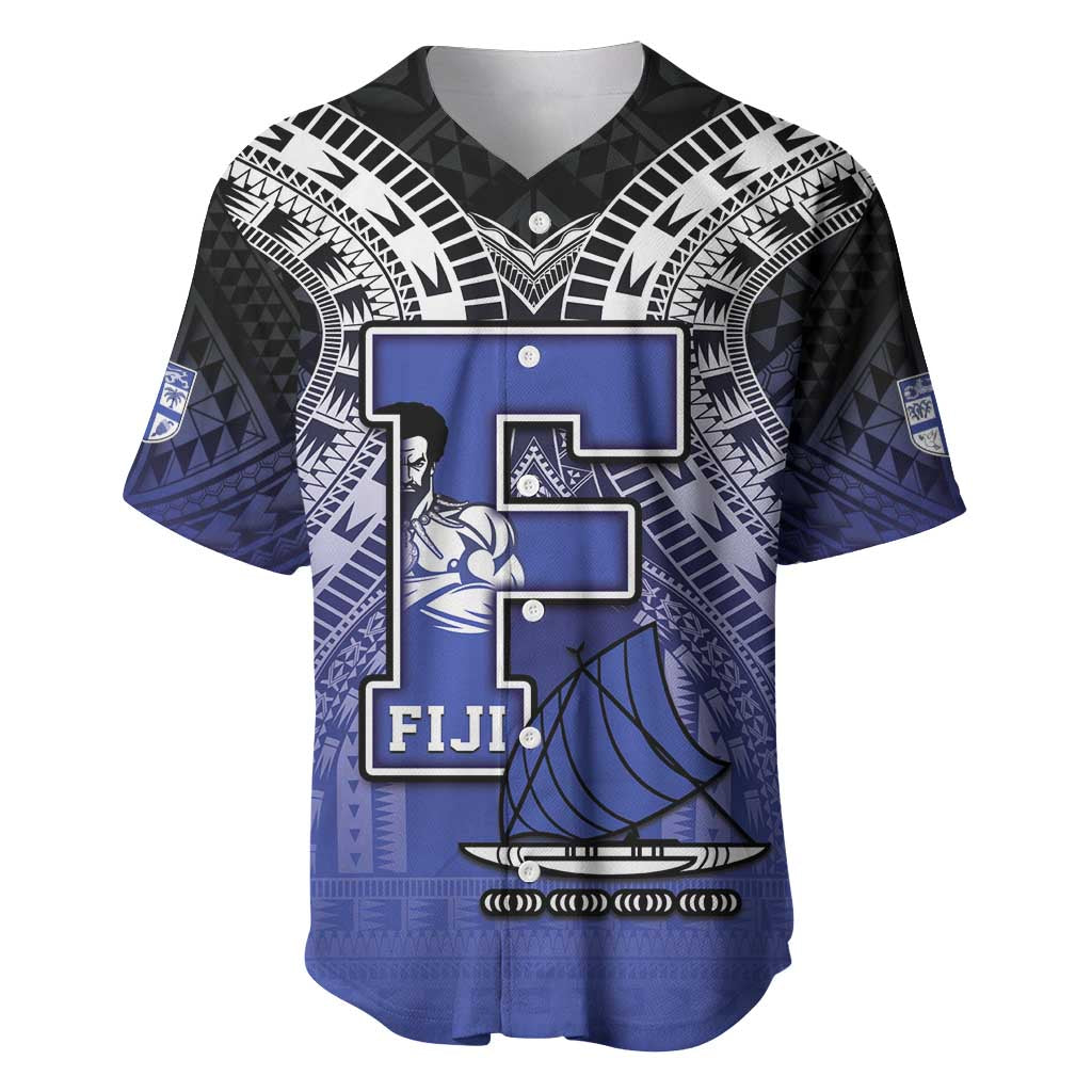 Custom Fiji Drua Baseball Jersey Fijian Tapa Pattern LT05 Blue - Polynesian Pride