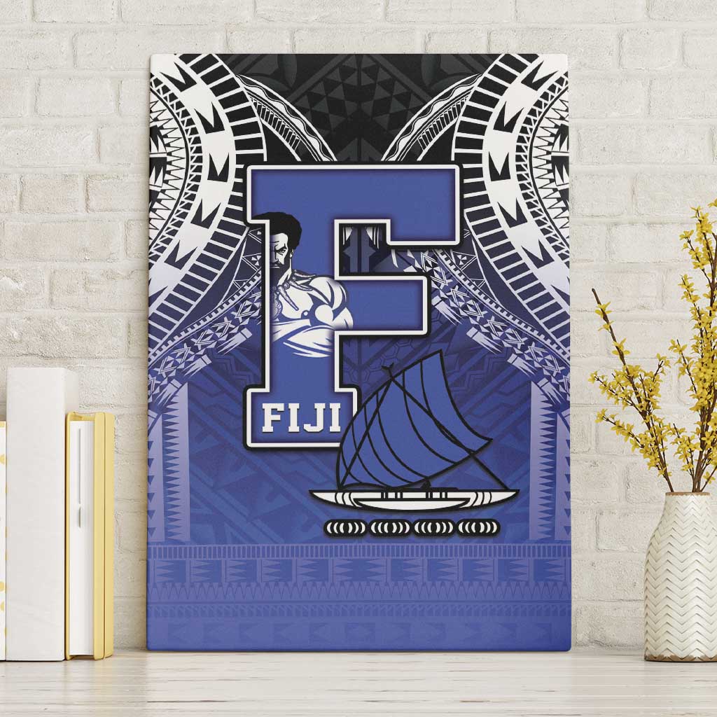 Fiji Drua Canvas Wall Art Fijian Tapa Pattern LT05 Without Frame Blue - Polynesian Pride