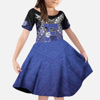 Custom Fiji Drua Kid Short Sleeve Dress Fijian Tapa Pattern LT05 KID Blue - Polynesian Pride