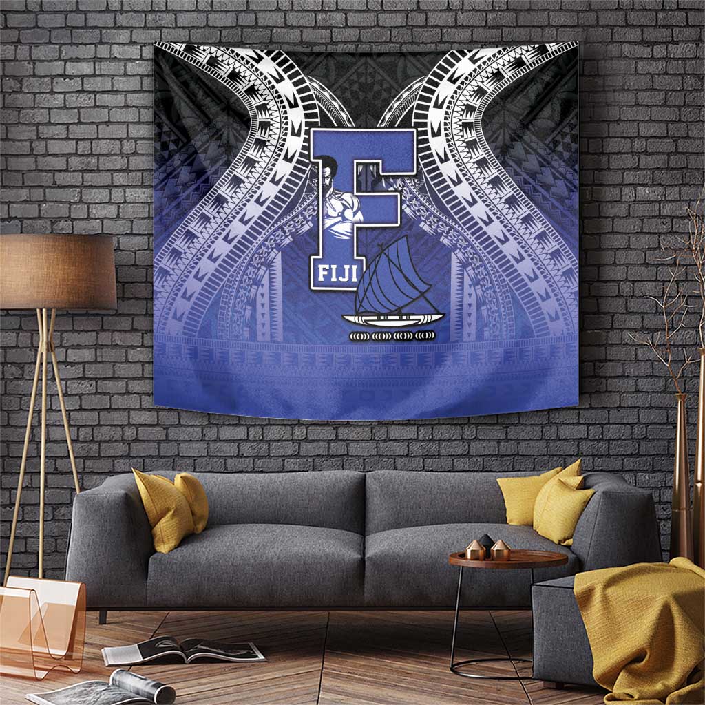 Fiji Drua Tapestry Fijian Tapa Pattern LT05 Blue - Polynesian Pride