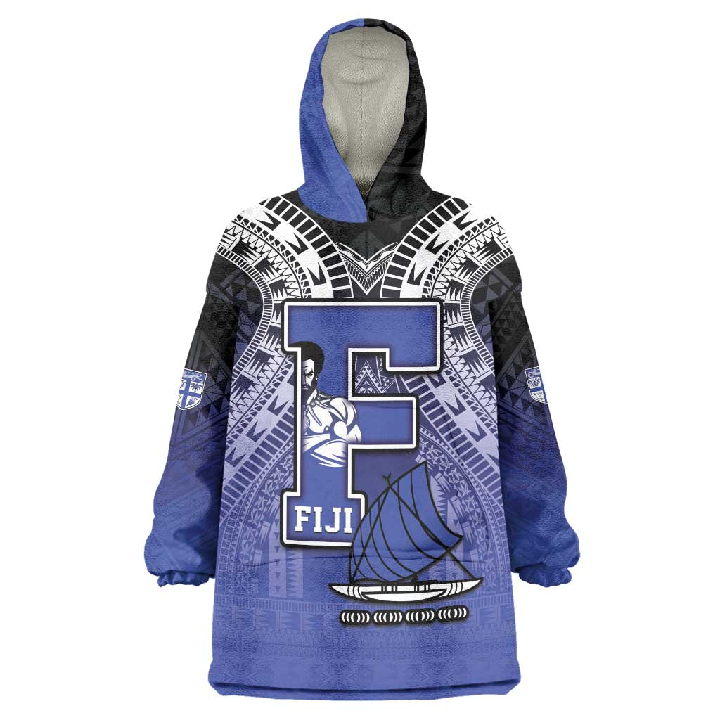 Custom Fiji Drua Wearable Blanket Hoodie Fijian Tapa Pattern LT05 One Size Blue - Polynesian Pride