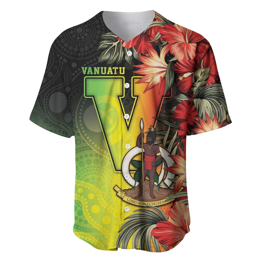 Aboriginal Dot Art Vanuatu Personalised Baseball Jersey Tropical Flowers LT05 Reggae - Polynesian Pride