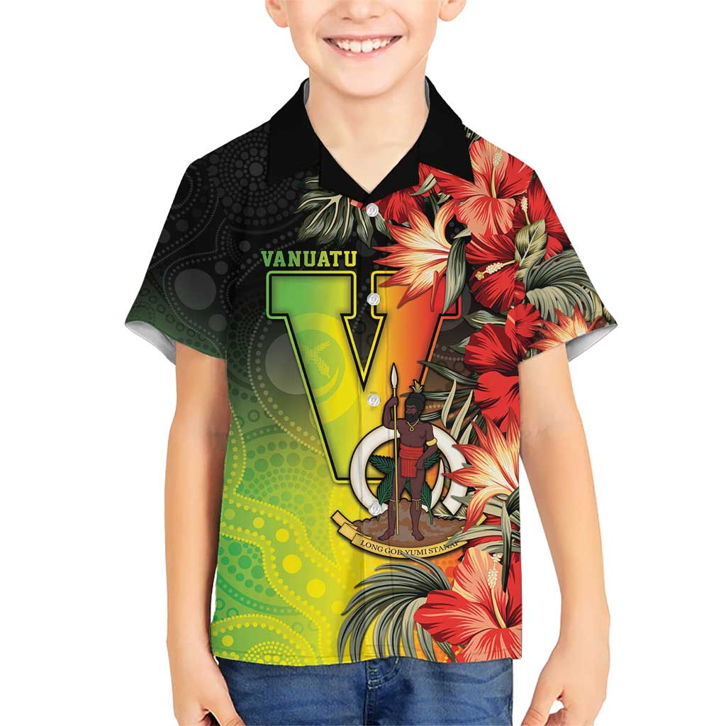Aboriginal Dot Art Vanuatu Personalised Kid Hawaiian Shirt Tropical Flowers LT05 Kid Reggae - Polynesian Pride
