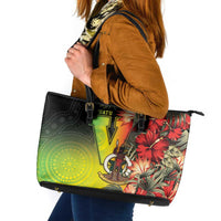 Aboriginal Dot Art Vanuatu Leather Tote Bag Tropical Flowers LT05 Reggae - Polynesian Pride