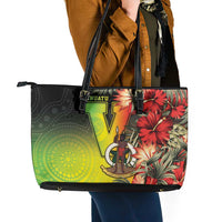 Aboriginal Dot Art Vanuatu Leather Tote Bag Tropical Flowers LT05 - Polynesian Pride
