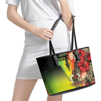 Aboriginal Dot Art Vanuatu Leather Tote Bag Tropical Flowers LT05 - Polynesian Pride