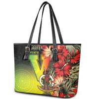 Aboriginal Dot Art Vanuatu Leather Tote Bag Tropical Flowers LT05 - Polynesian Pride