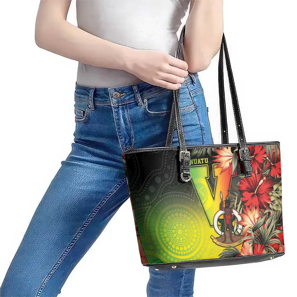 Aboriginal Dot Art Vanuatu Leather Tote Bag Tropical Flowers LT05 - Polynesian Pride