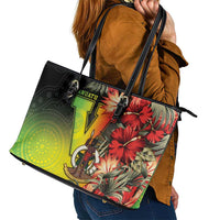 Aboriginal Dot Art Vanuatu Leather Tote Bag Tropical Flowers LT05 - Polynesian Pride