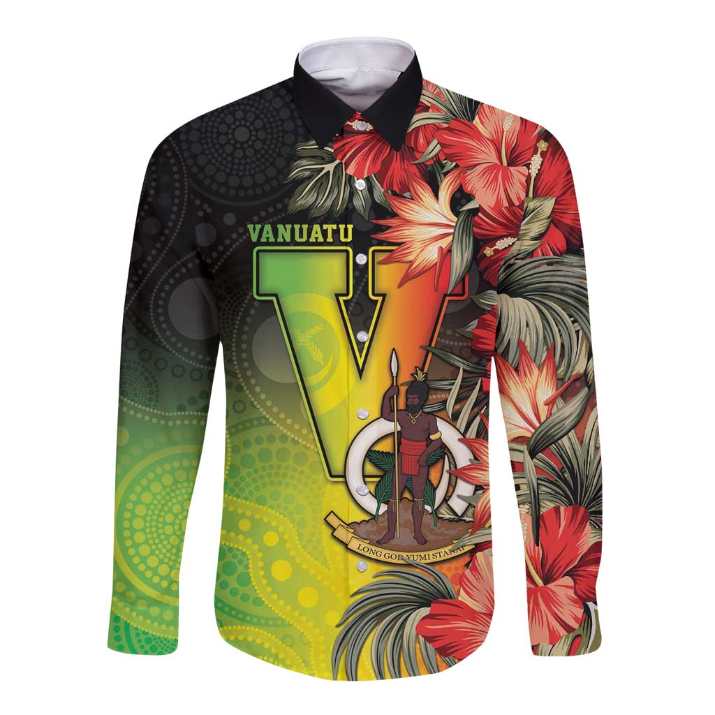 Aboriginal Dot Art Vanuatu Personalised Long Sleeve Button Shirt Tropical Flowers LT05 Unisex Reggae - Polynesian Pride