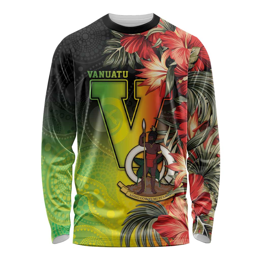 Aboriginal Dot Art Vanuatu Personalised Long Sleeve Shirt Tropical Flowers LT05 Unisex Reggae - Polynesian Pride
