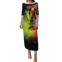 Aboriginal Dot Art Vanuatu Personalised Puletasi Tropical Flowers LT05 Long Dress Reggae - Polynesian Pride