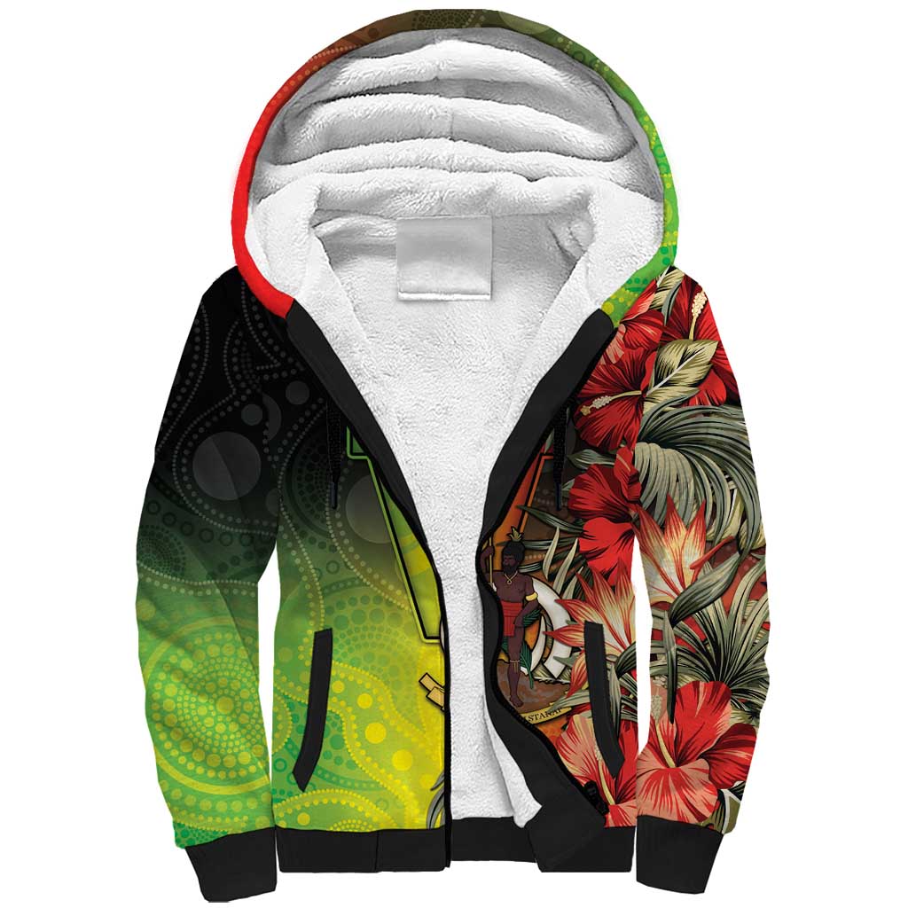 Aboriginal Dot Art Vanuatu Personalised Sherpa Hoodie Tropical Flowers LT05 Unisex Reggae - Polynesian Pride
