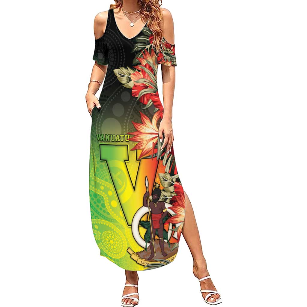 Aboriginal Dot Art Vanuatu Personalised Summer Maxi Dress Tropical Flowers LT05 Women Reggae - Polynesian Pride