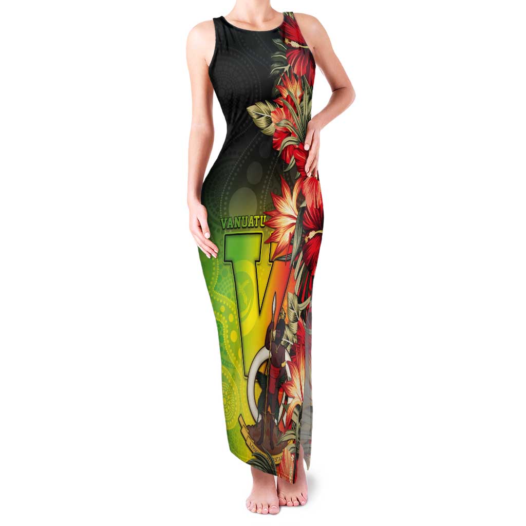 Aboriginal Dot Art Vanuatu Personalised Tank Maxi Dress Tropical Flowers LT05 Women Reggae - Polynesian Pride
