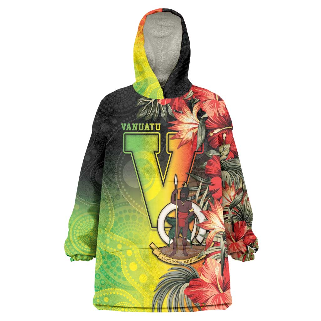 Aboriginal Dot Art Vanuatu Personalised Wearable Blanket Hoodie Tropical Flowers LT05 One Size Reggae - Polynesian Pride