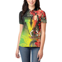 Aboriginal Dot Art Vanuatu Personalised Women Polo Shirt Tropical Flowers LT05 - Polynesian Pride