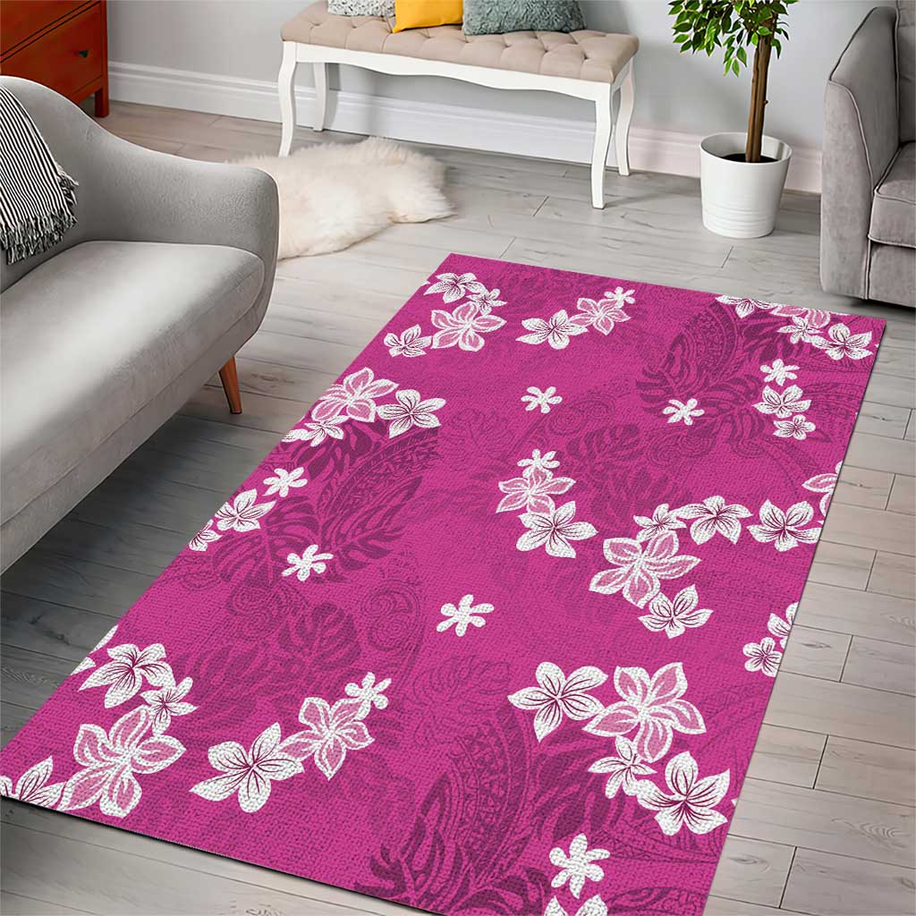 Hawaii Monstera Deliciosa Area Rug Pink Plumeria Polynesian Pattern LT05 - Polynesian Pride