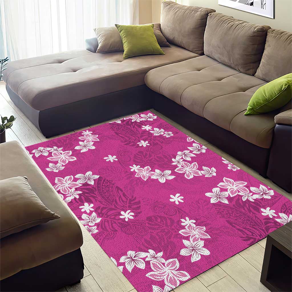 Hawaii Monstera Deliciosa Area Rug Pink Plumeria Polynesian Pattern LT05 - Polynesian Pride