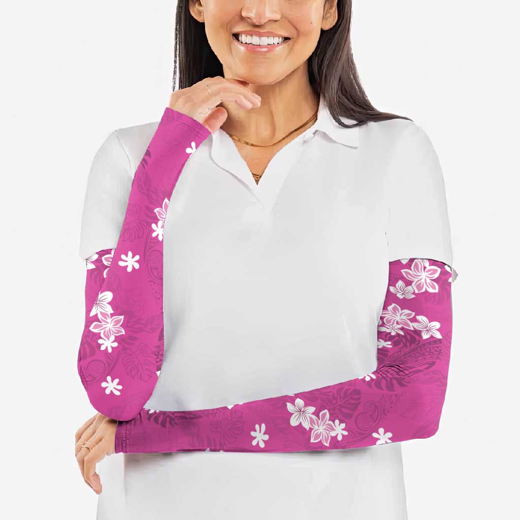 Hawaii Monstera Deliciosa Arm Sleeves Pink Plumeria Polynesian Pattern LT05 - Polynesian Pride