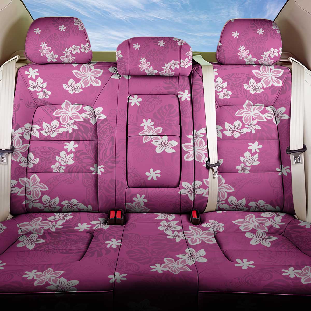 Hawaii Monstera Deliciosa Back Car Seat Cover Pink Plumeria Polynesian Pattern LT05 One Size Pink - Polynesian Pride